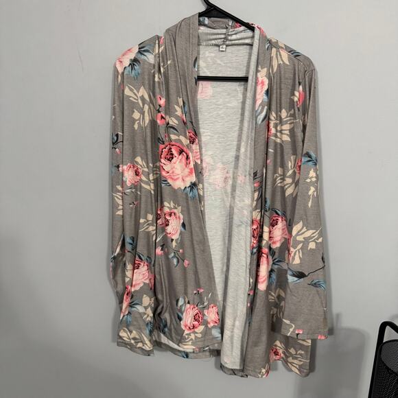 Unknown Tops - Unbranded Gray Open Front Cardigan Women's Size XL Floral Lightweight Cover Up